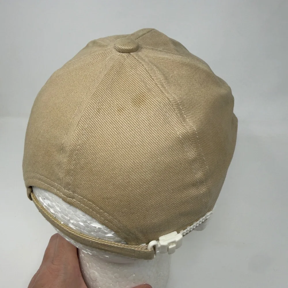 Vintage Nike Swoosh Hat Tan Khaki Made in Korea Adjustable Zip Strap Cap